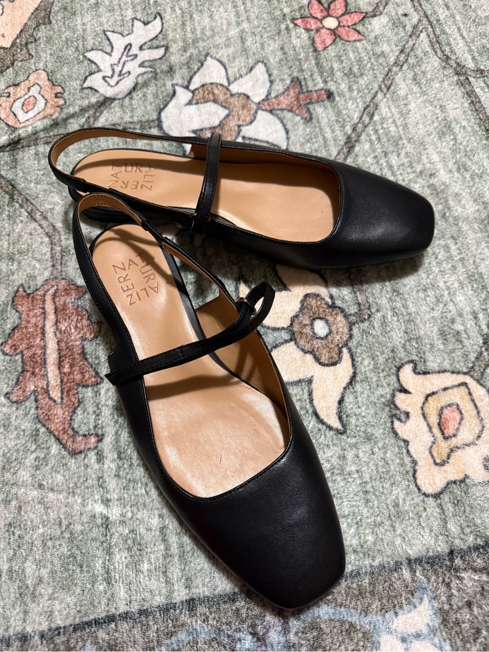 Naturalizer Black Square-Toe Slingback Flats with Cross Strap